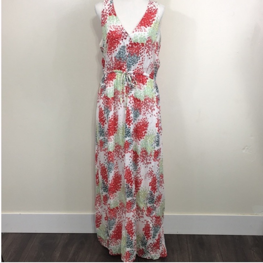 Lucky Brand XL Floral Print VNeck Maxi Dress with Drawstring Waistline & Pockets